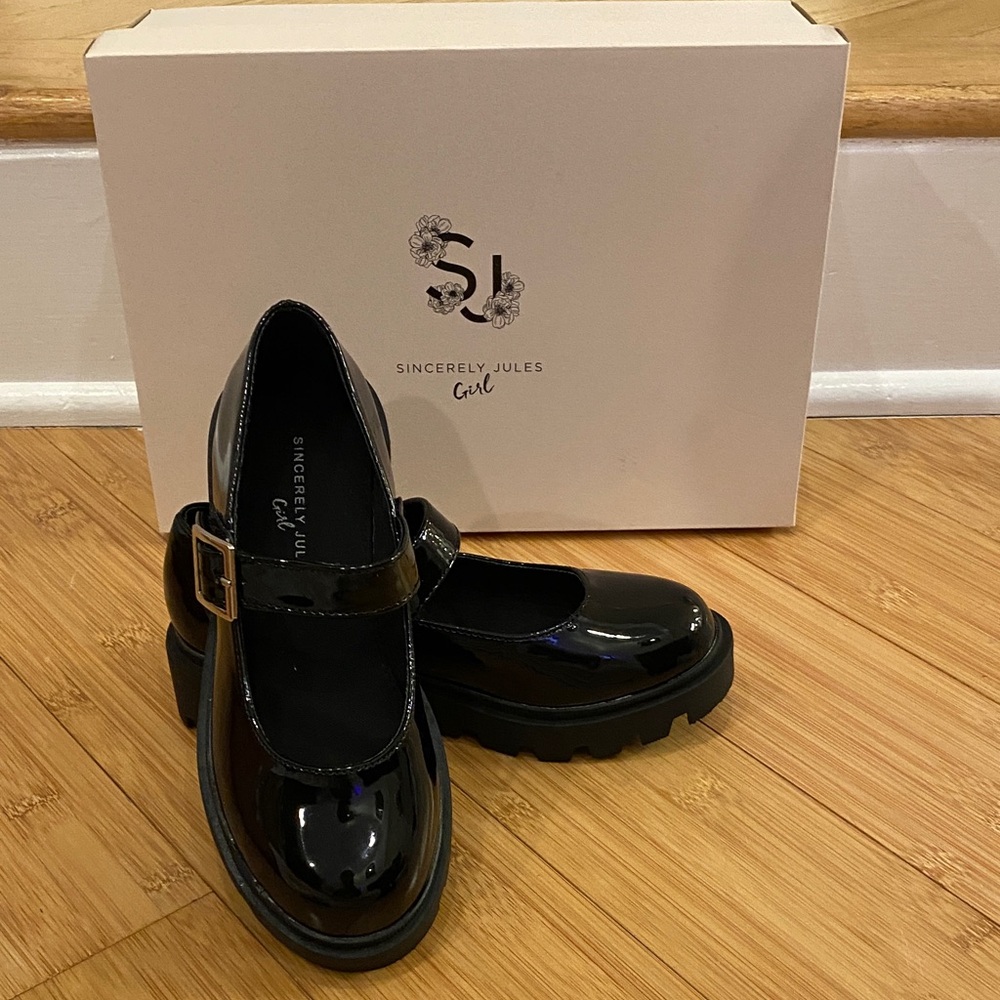 Sincerely Jules Glossy Black Kids Dress Shoes